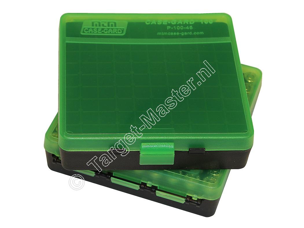 MTM P100-44 Flip-Top Ammo Box CLEAR GREEN / BLACK content 100